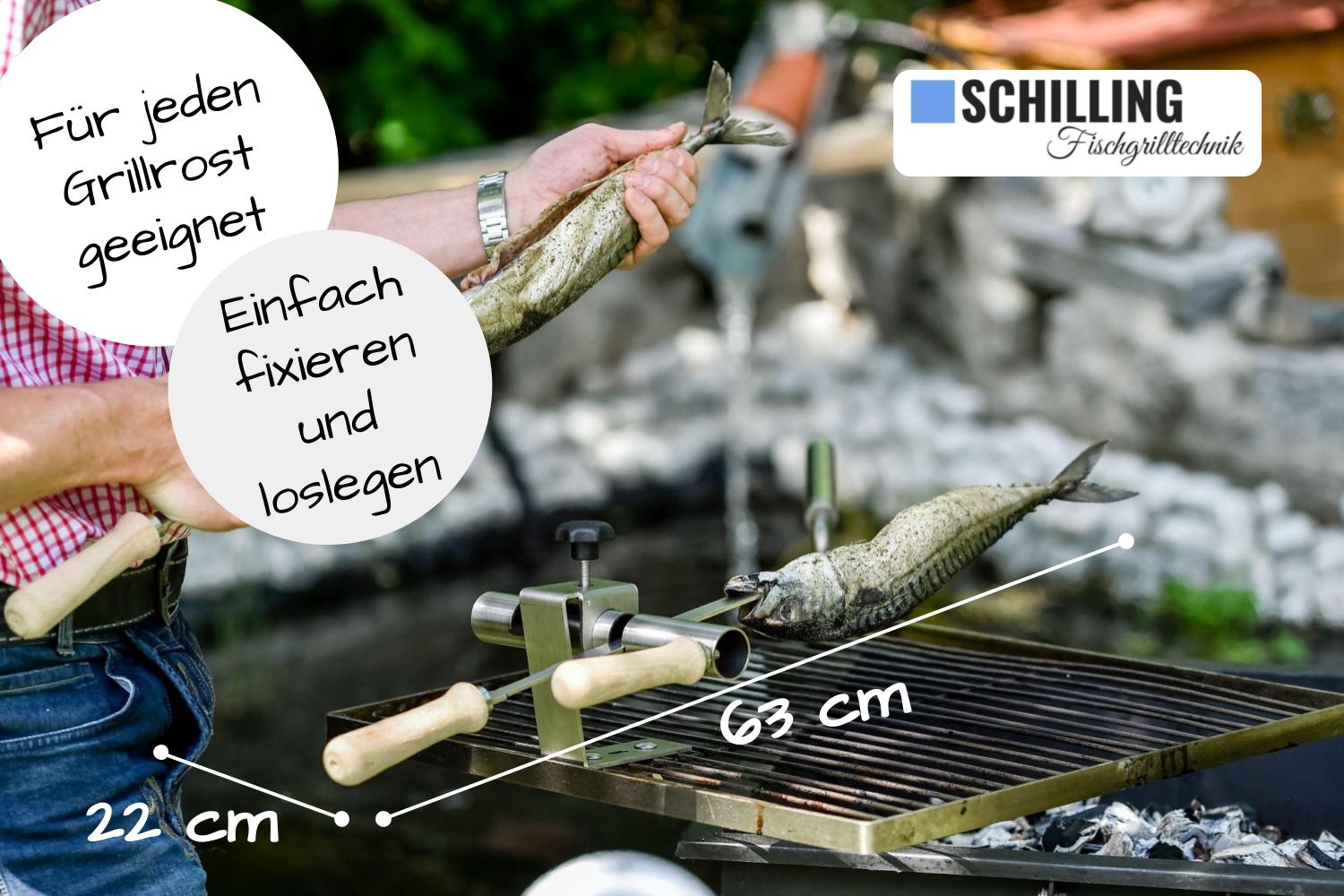 Steckerlfisch Grillaufsatz für 2 Fische I Edelstahlspieß I Gas- und Kohlegrill