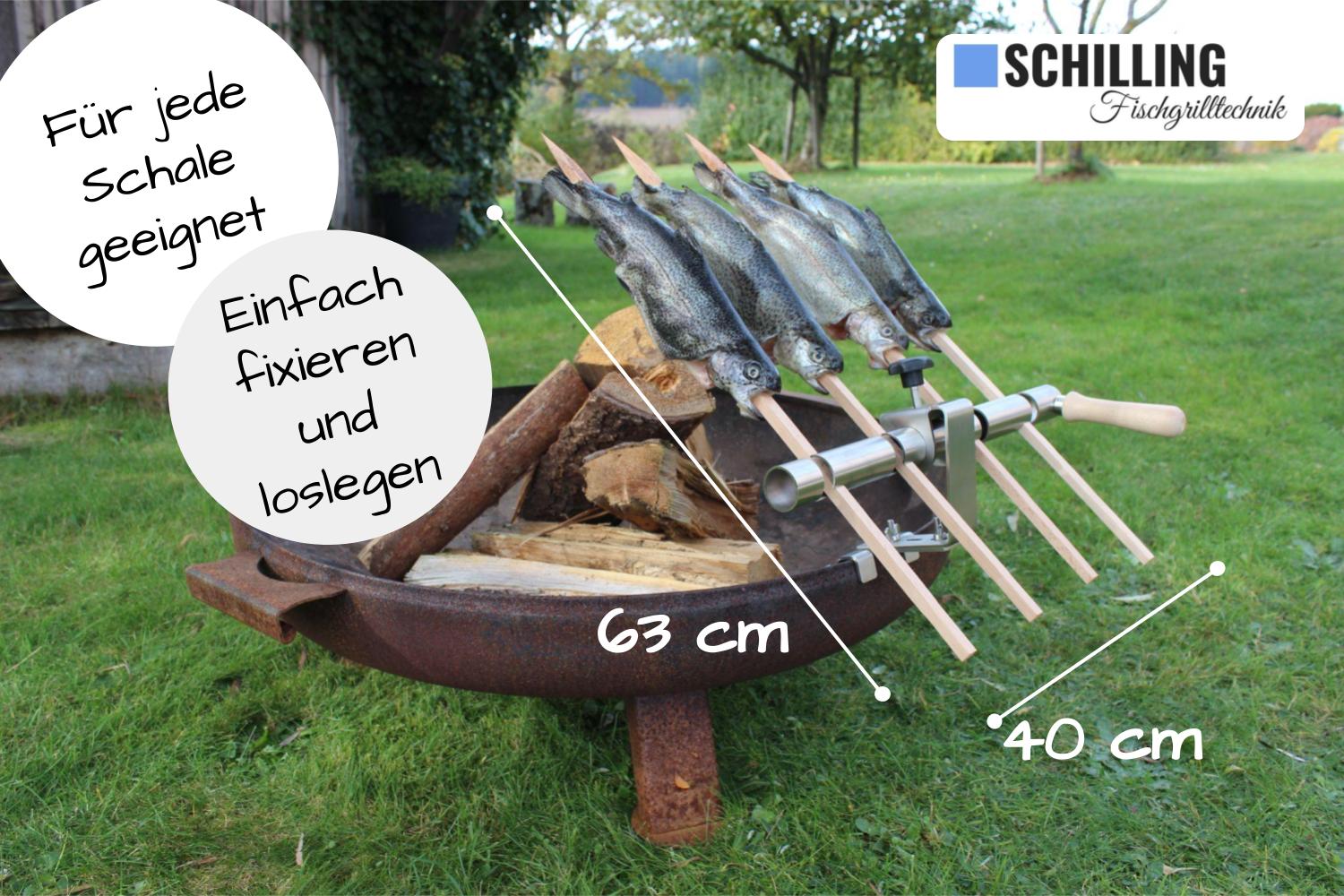 Steckerlfisch Grillaufsatz für 4 Fische I Holzspieß I Feuerschale