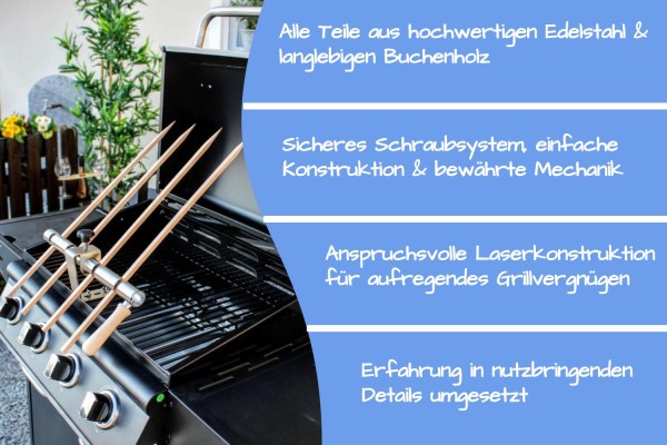 Steckerlfisch Grillaufsatz für 4 Fische I Holzspieß I Gas-und Kohlegrill