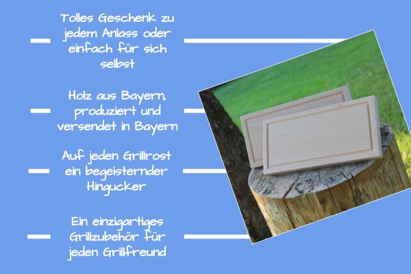 Grillbrett / Räucherbrett 30x14x2 cm aus Buche mit Abtropfrinne