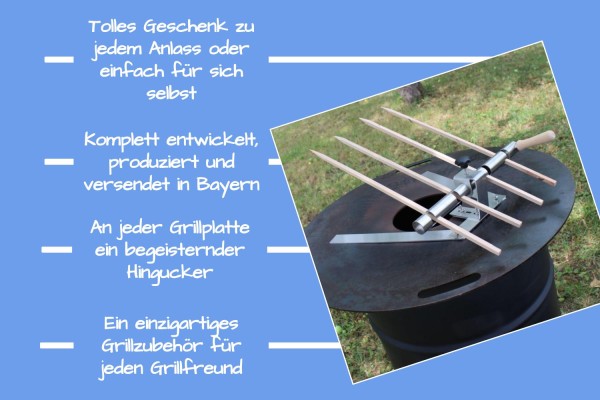 Steckerfisch Halter für 4 Fische I Holzspieß I mit Standfuß für Grillplatten