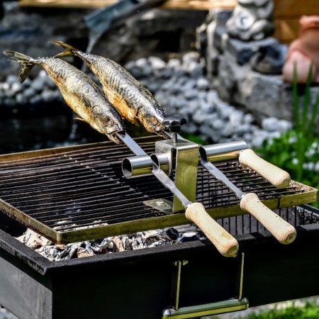 Steckerlfisch Grillaufsatz für 2 Fische I Edelstahlspieß I Gas- und Kohlegrill